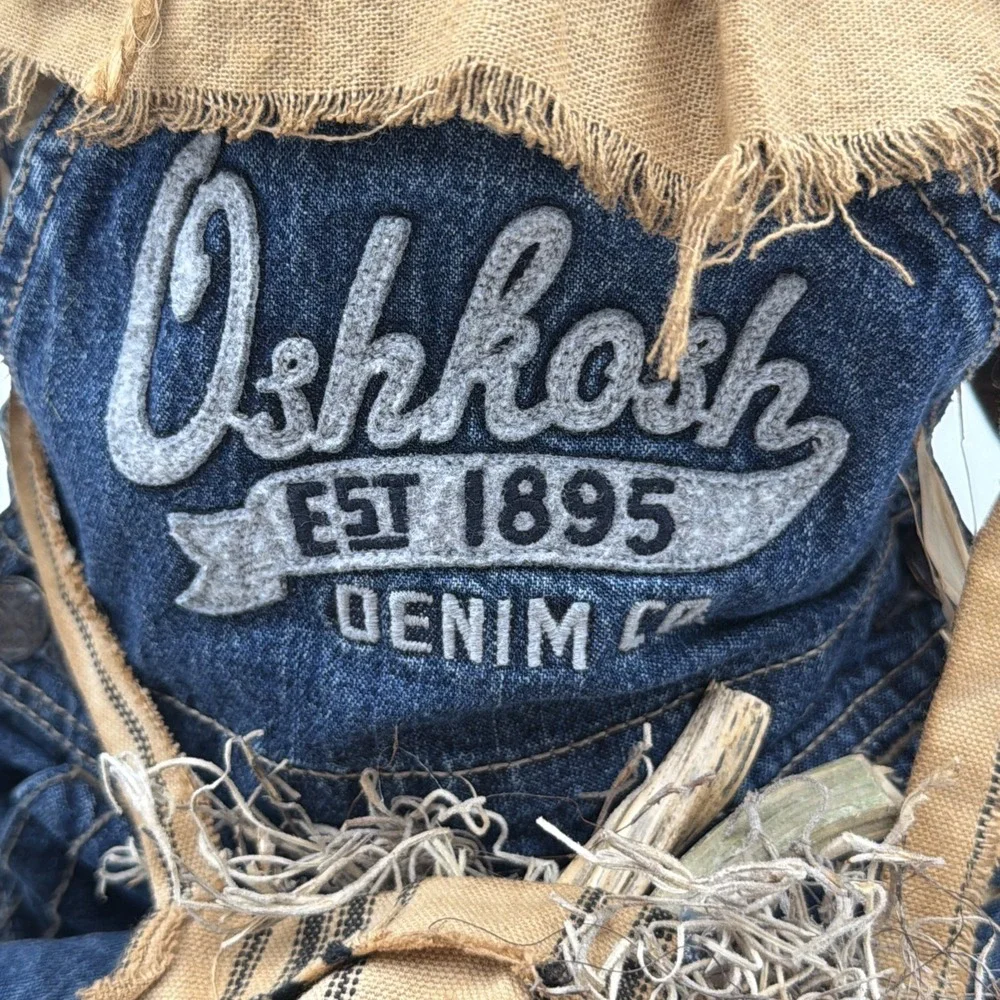 Vintage Primitive Handmade Grungy Scarecrow Doll Folk Art Fall Oshkosh Overalls